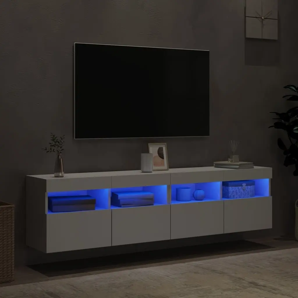 TV Wall Cabinet Floating Storage Unit White 80x30x40cm Engineered Wood with RGB LED Lights