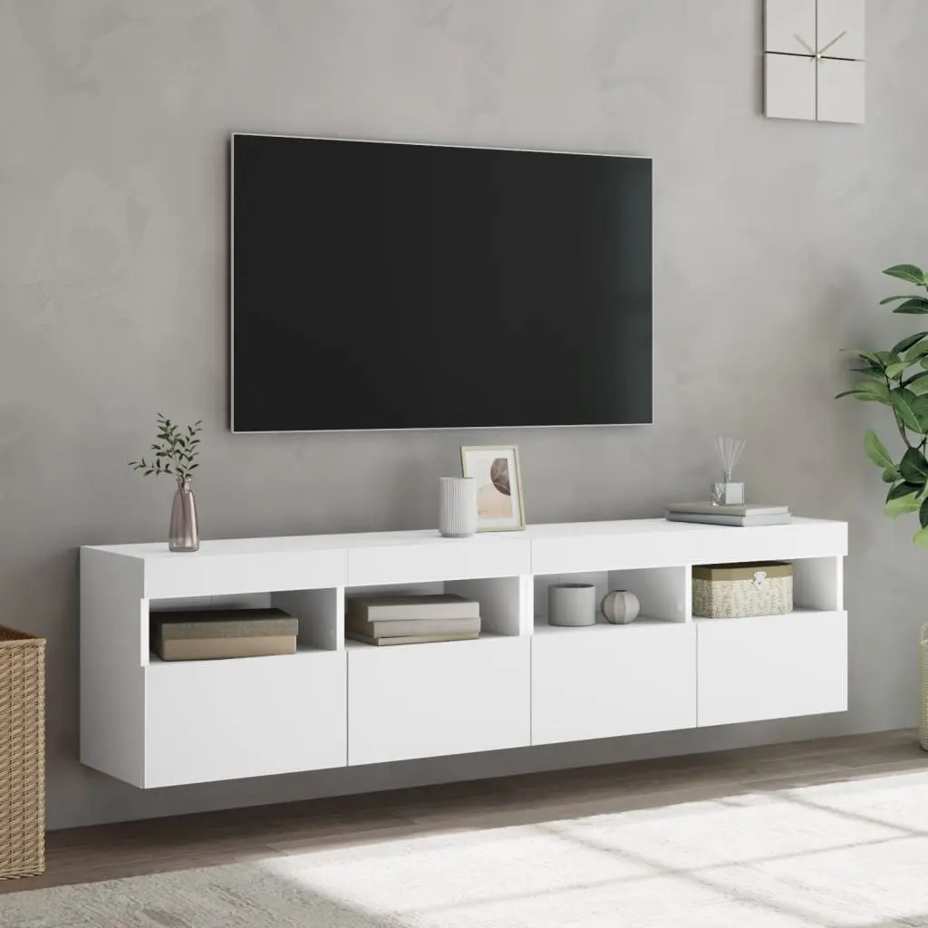 TV Wall Cabinet Floating Storage Unit White 80x30x40cm Engineered Wood with RGB LED Lights