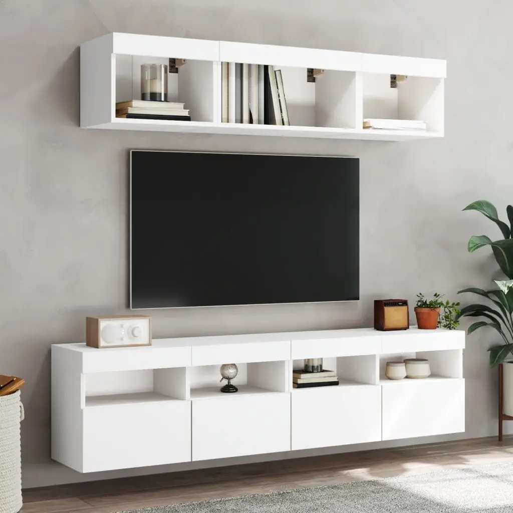 TV Wall Cabinet Floating Storage Unit White 80x30x40cm Engineered Wood with RGB LED Lights