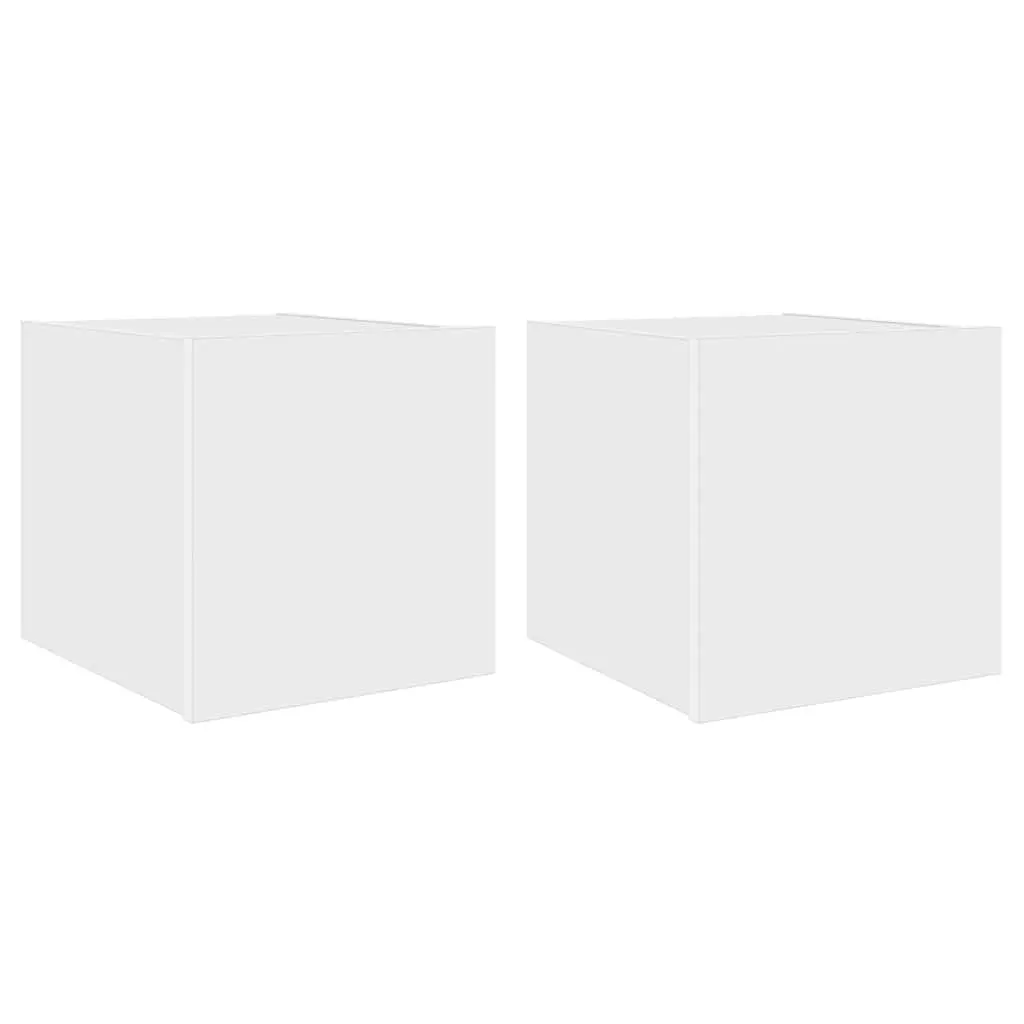TV Wall Cabinets White Floating Media Storage Unit 2 pcs Engineered Wood with RGB LED Lights