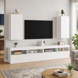 White Floating TV Wall Cabinet with RGB LED Lights