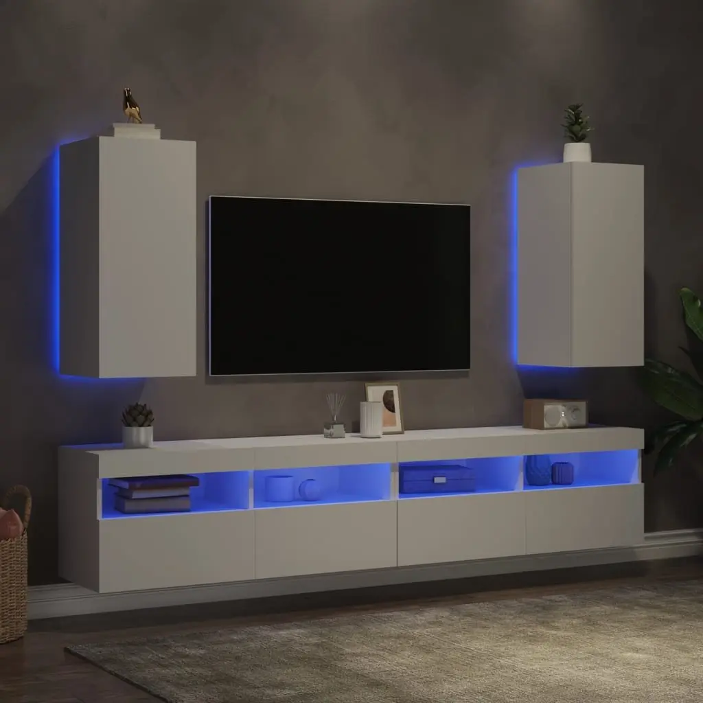 TV Wall Cabinet Floating Storage Unit White 30.5x35x70cm Engineered Wood with RGB LED Lights