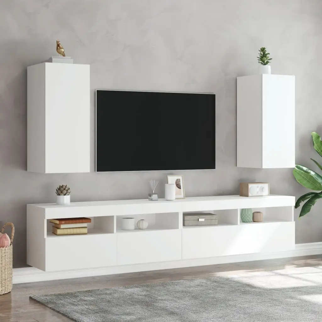 TV Wall Cabinet Floating Storage Unit White 30.5x35x70cm Engineered Wood with RGB LED Lights