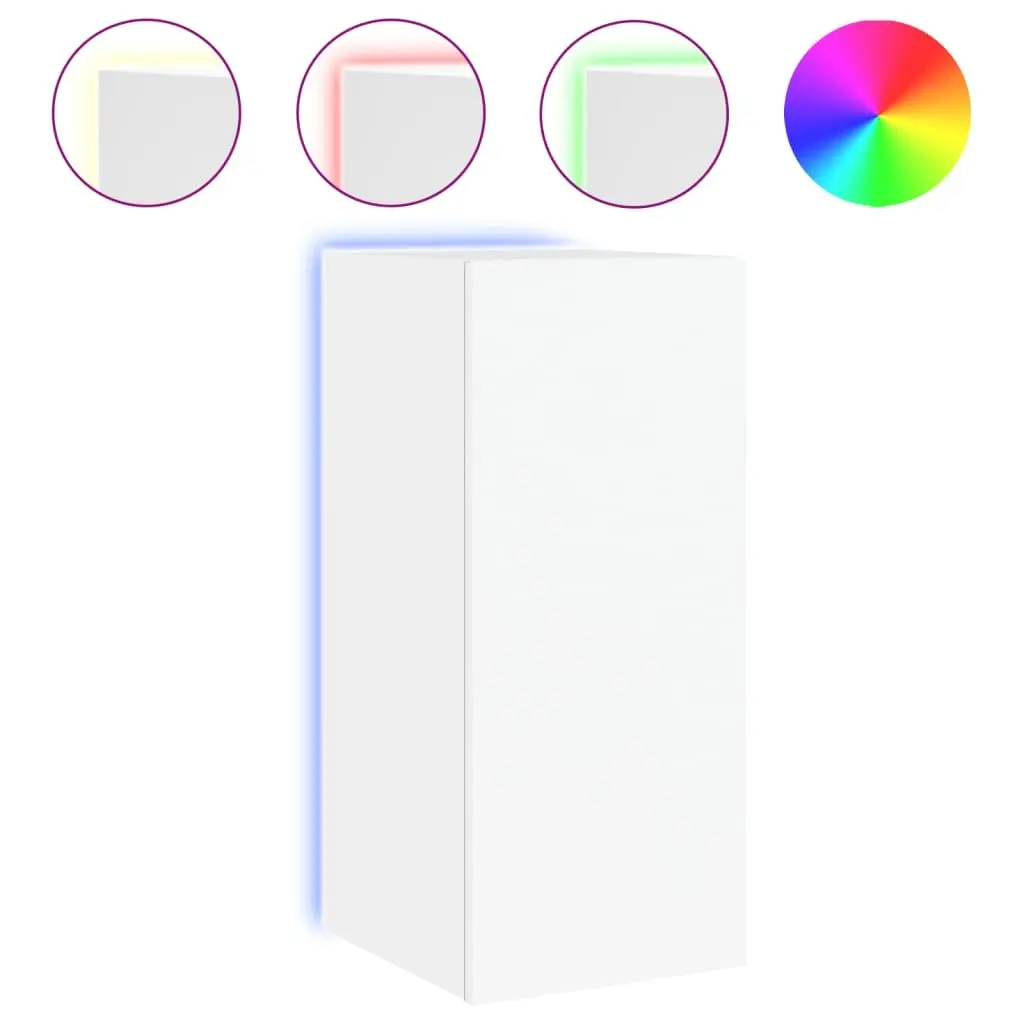 TV Wall Cabinet Floating Storage Unit White 30.5x35x70cm Engineered Wood with RGB LED Lights