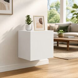 White Floating Media Storage Unit with RGB LED Lights