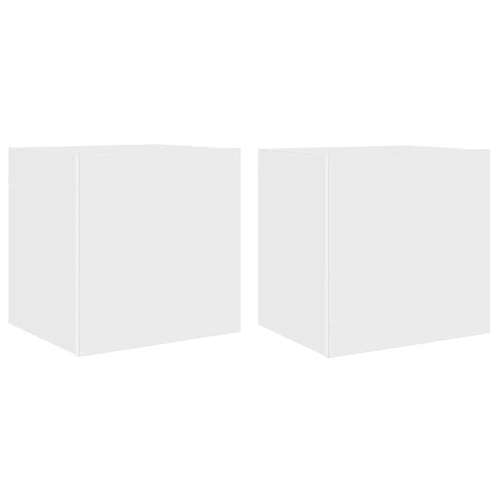 TV Wall Cabinets White Floating Media Storage Unit with RGB LED Lights 2 pcs Engineered Wood 40.5 x 35 x 40 cm