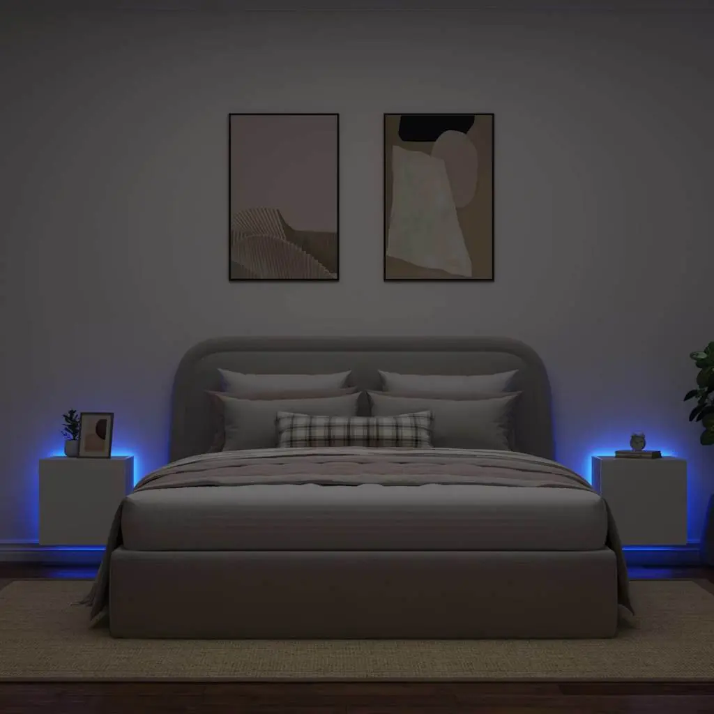 TV Wall Cabinets White Floating Media Storage Unit with RGB LED Lights 2 pcs Engineered Wood 40.5 x 35 x 40 cm