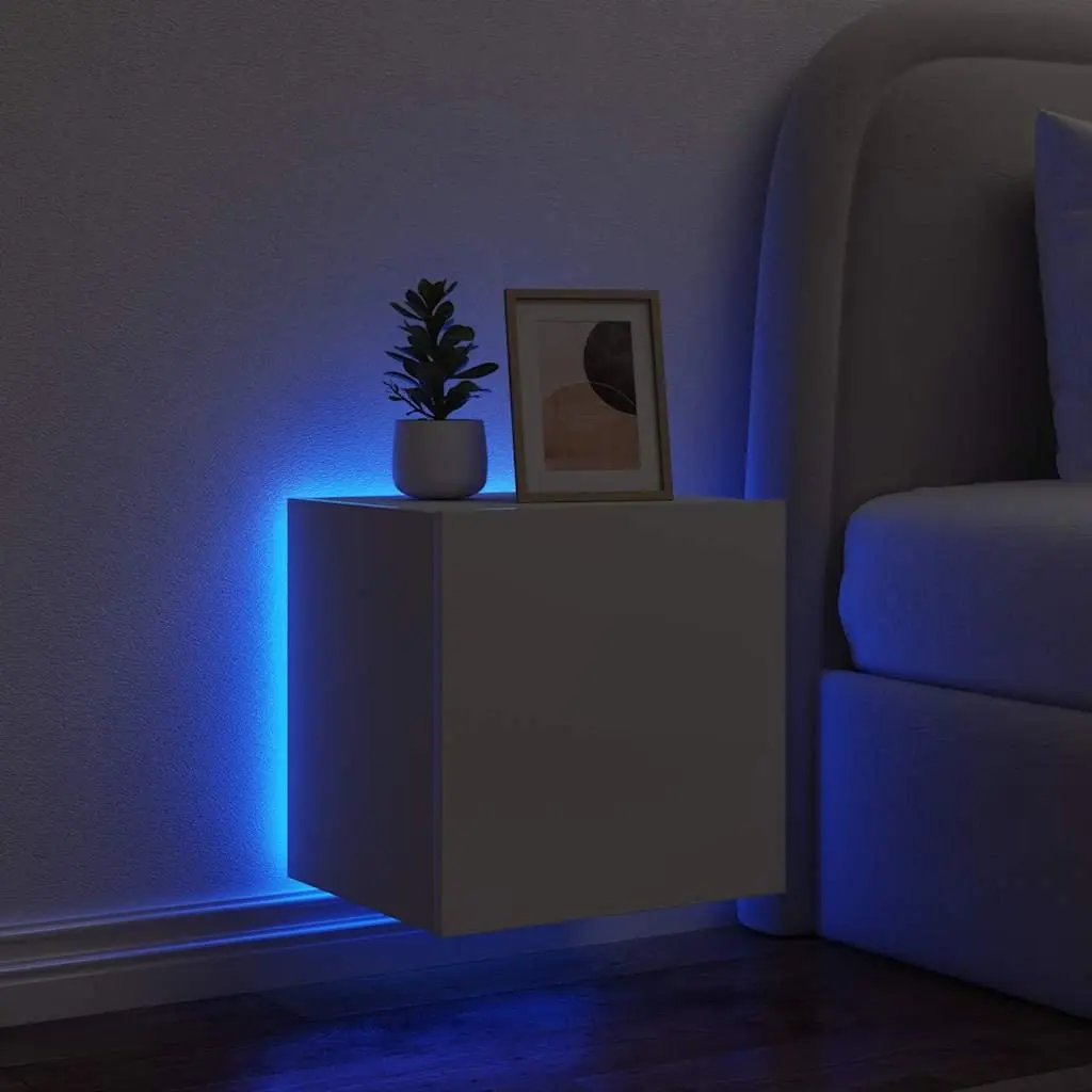TV Wall Cabinets White Floating Media Storage Unit with RGB LED Lights 2 pcs Engineered Wood 40.5 x 35 x 40 cm
