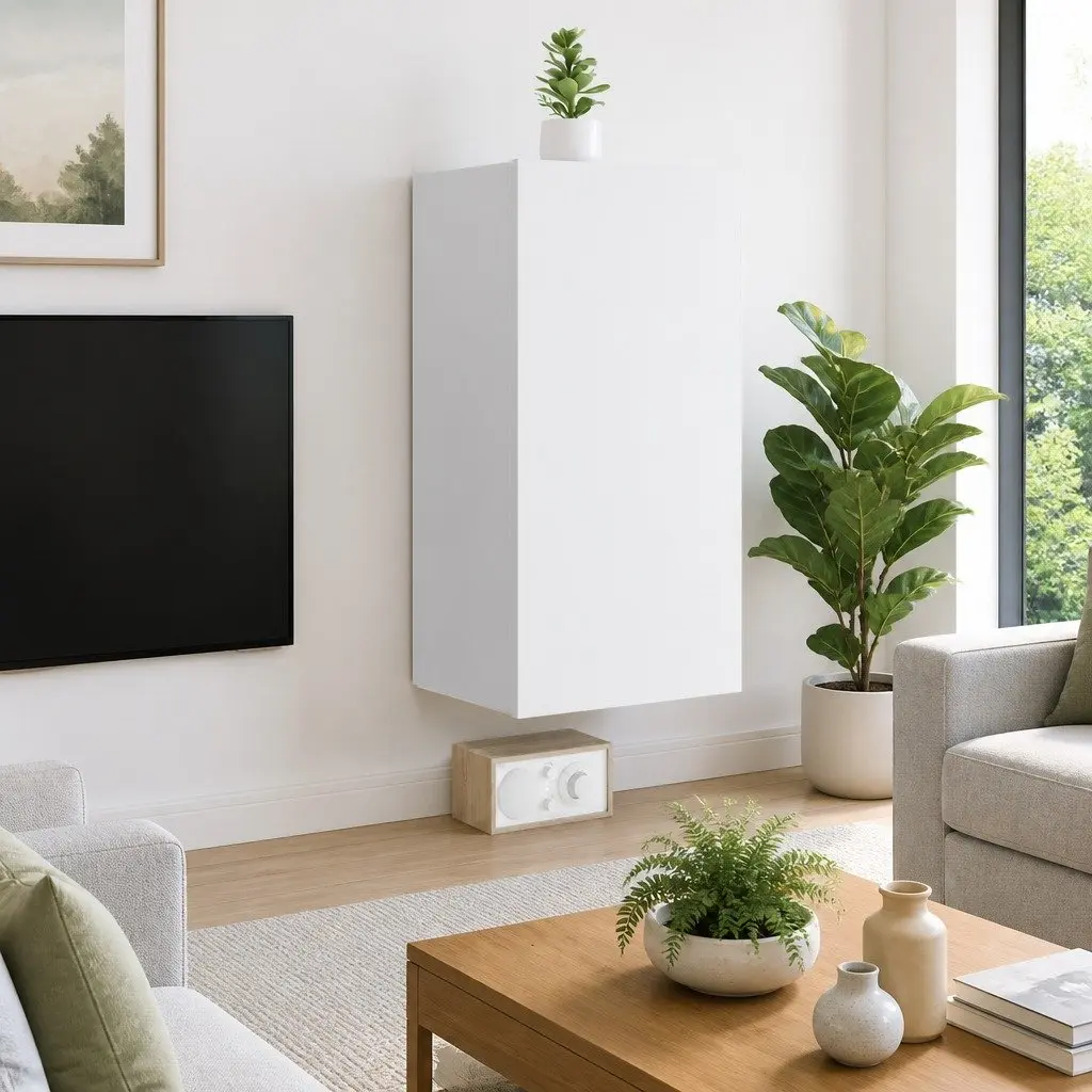 TV Wall Cabinet Floating Media Unit White RGB LED Lights Engineered Wood 40.5 x 35 x 80 cm