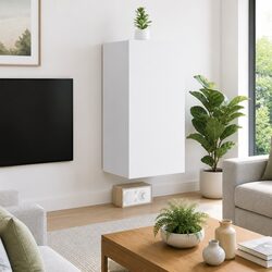 Floating Media Unit with RGB LED Lights in White