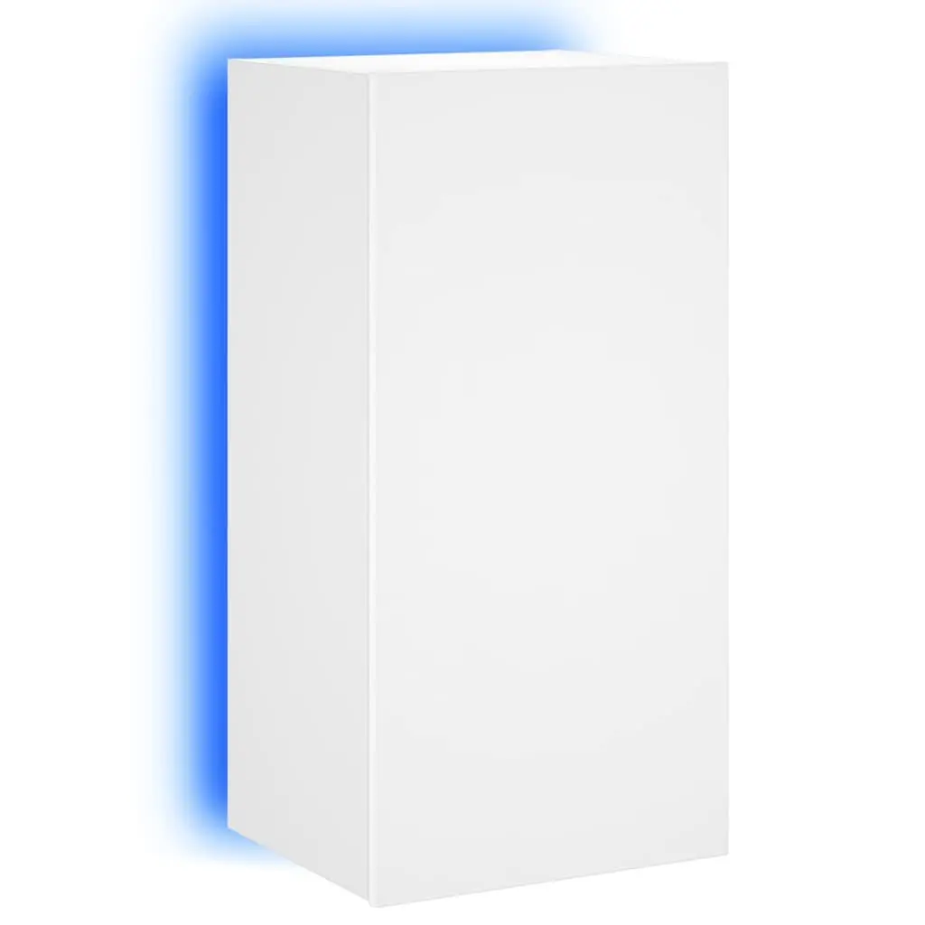 TV Wall Cabinet Floating Media Unit White RGB LED Lights Engineered Wood 40.5 x 35 x 80 cm