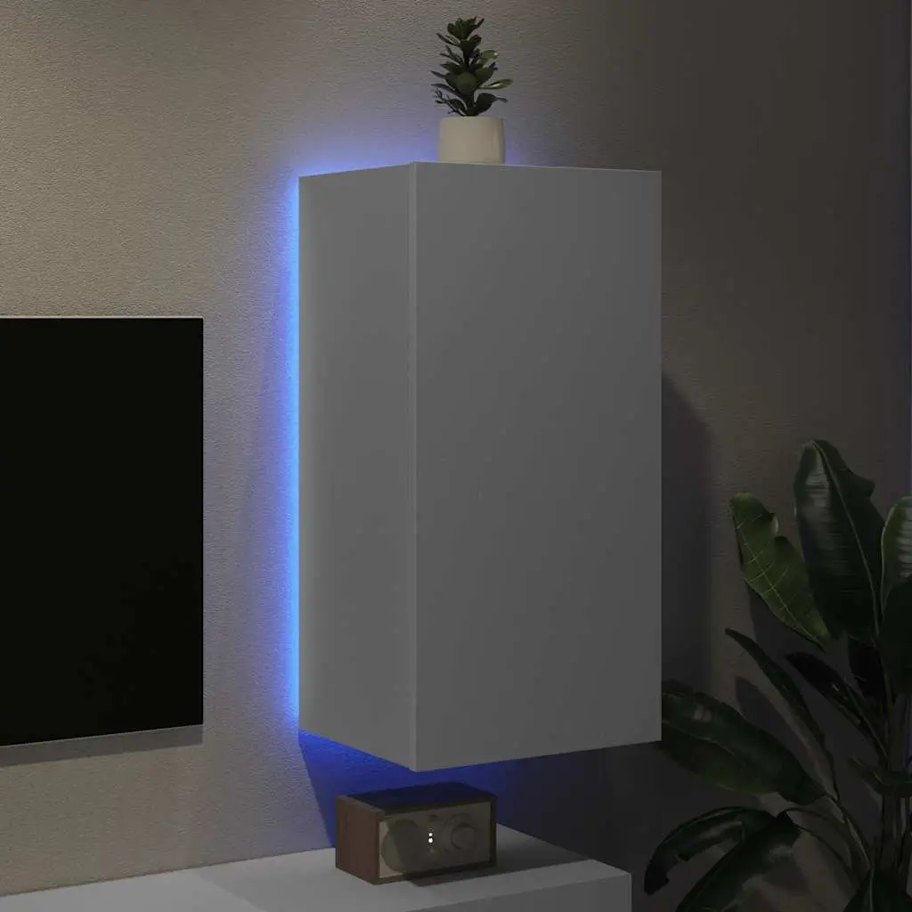 TV Wall Cabinet Floating Media Unit White RGB LED Lights Engineered Wood 40.5 x 35 x 80 cm