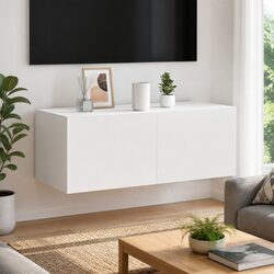 Floating Media Unit with RGB LED Lights in White