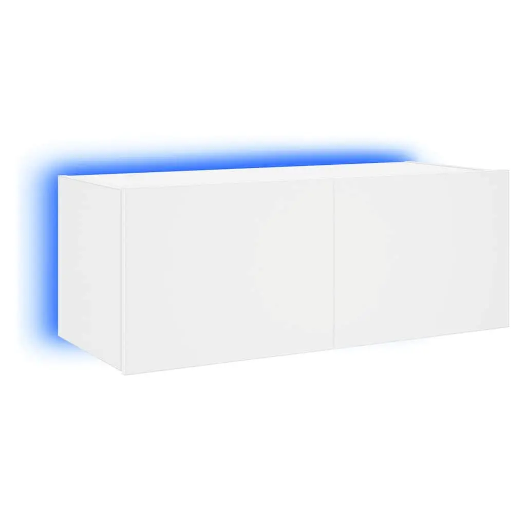 Floating Media Unit with RGB LED Lights in White