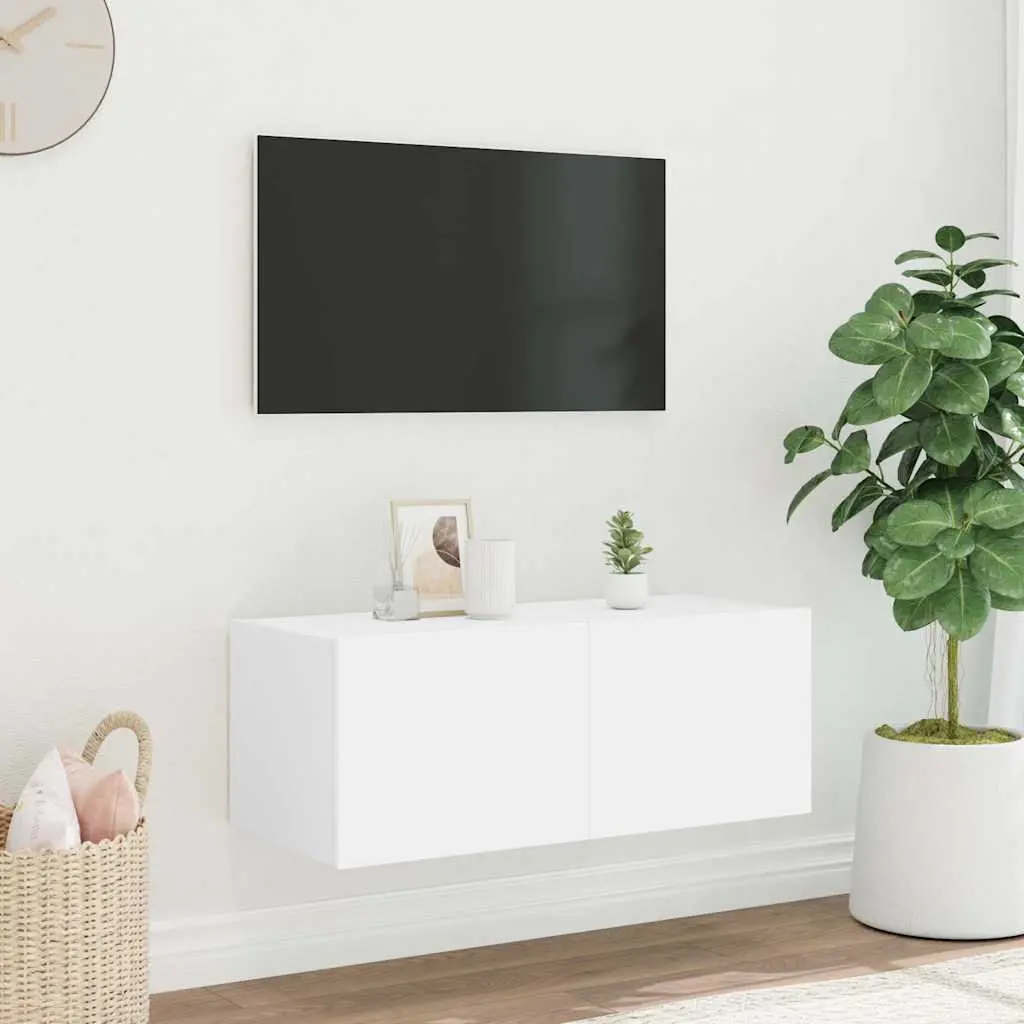Floating Media Unit with RGB LED Lights in White