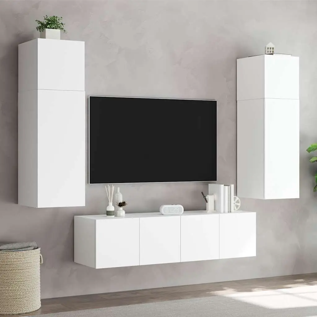 Floating Media Unit with RGB LED Lights in White