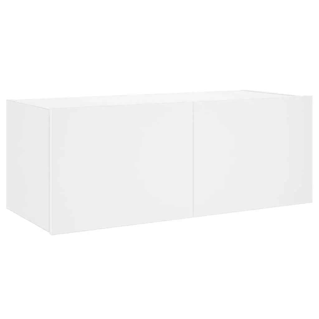 Floating Media Unit with RGB LED Lights in White