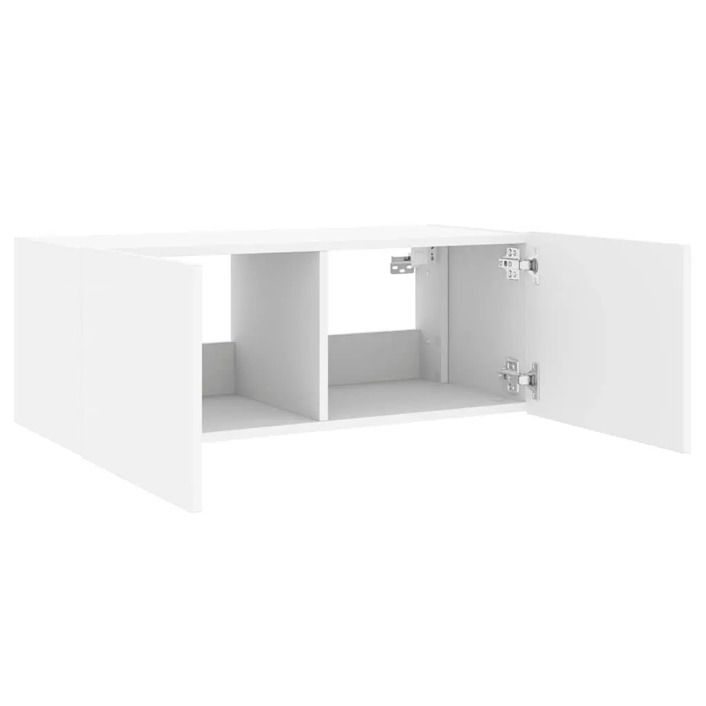 Floating Media Unit with RGB LED Lights in White