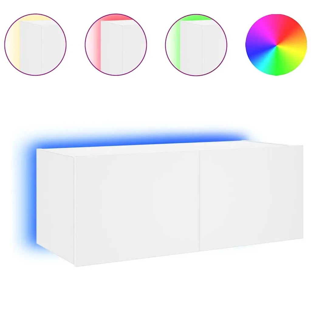 Floating Media Unit with RGB LED Lights in White