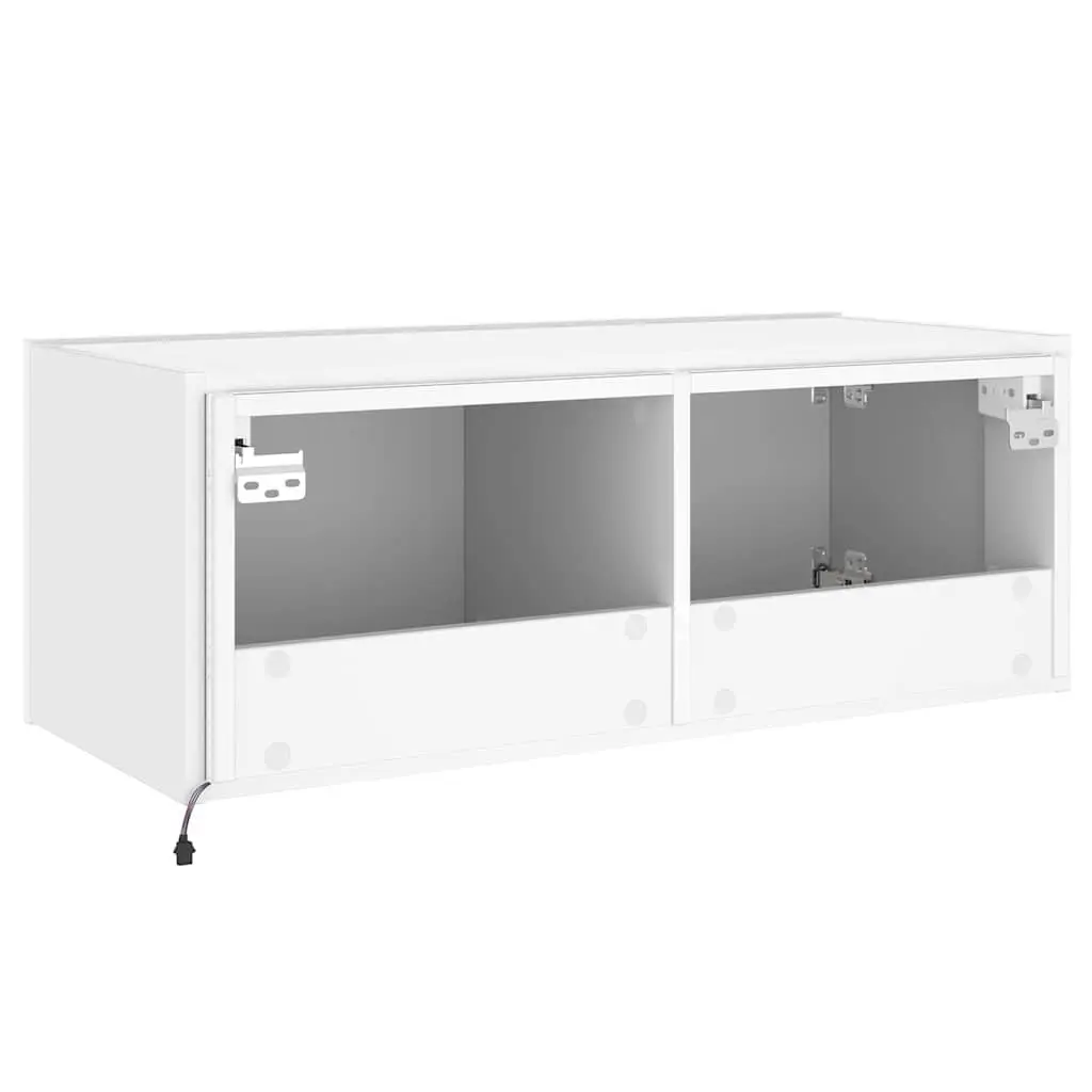Floating Media Unit with RGB LED Lights in White