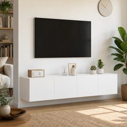 Floating White TV Wall Cabinet with RGB LED Lights