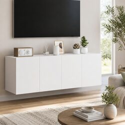 White Floating TV Wall Cabinets with RGB LED Lights