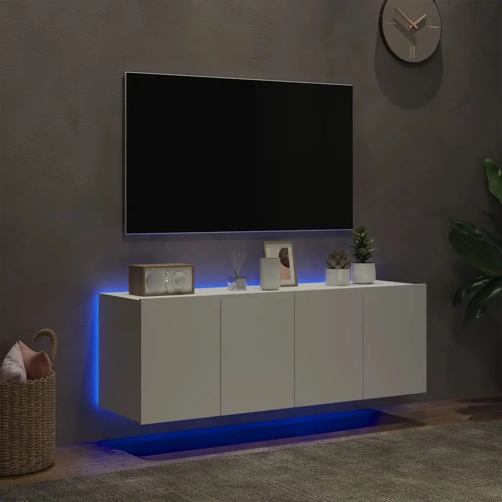 White Floating TV Wall Cabinets with RGB LED Lights