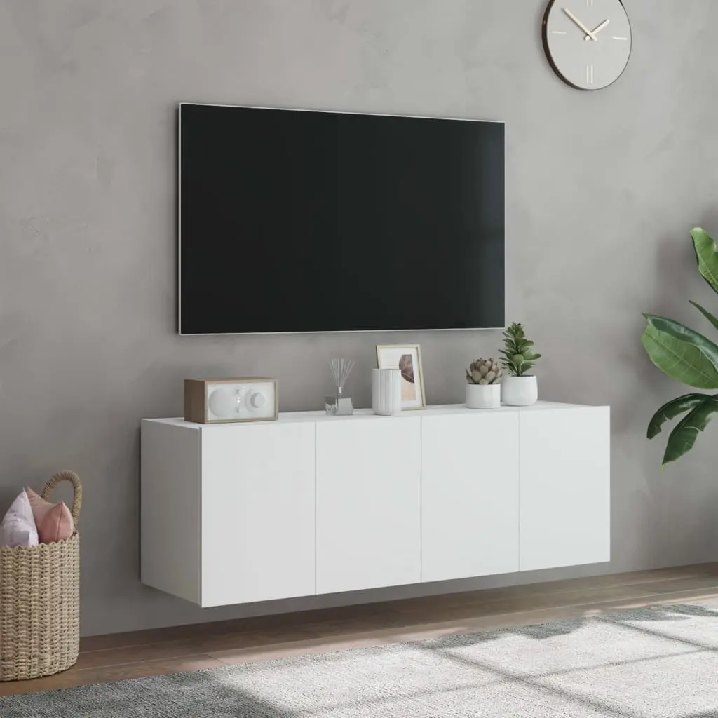 White Floating TV Wall Cabinets with RGB LED Lights