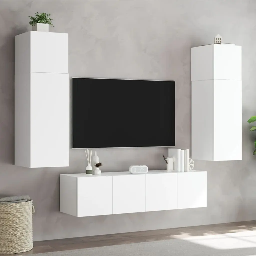 White Floating TV Wall Cabinets with RGB LED Lights