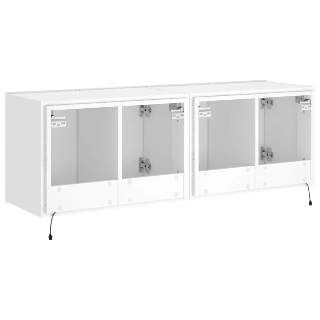White Floating TV Wall Cabinets with RGB LED Lights