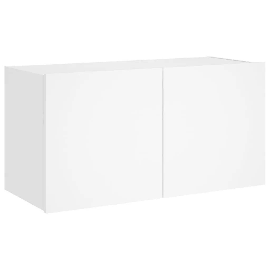 TV Wall Cabinet White LED Lights Floating Media Console Shelf Engineered Wood 80 x 35 x 41 cm