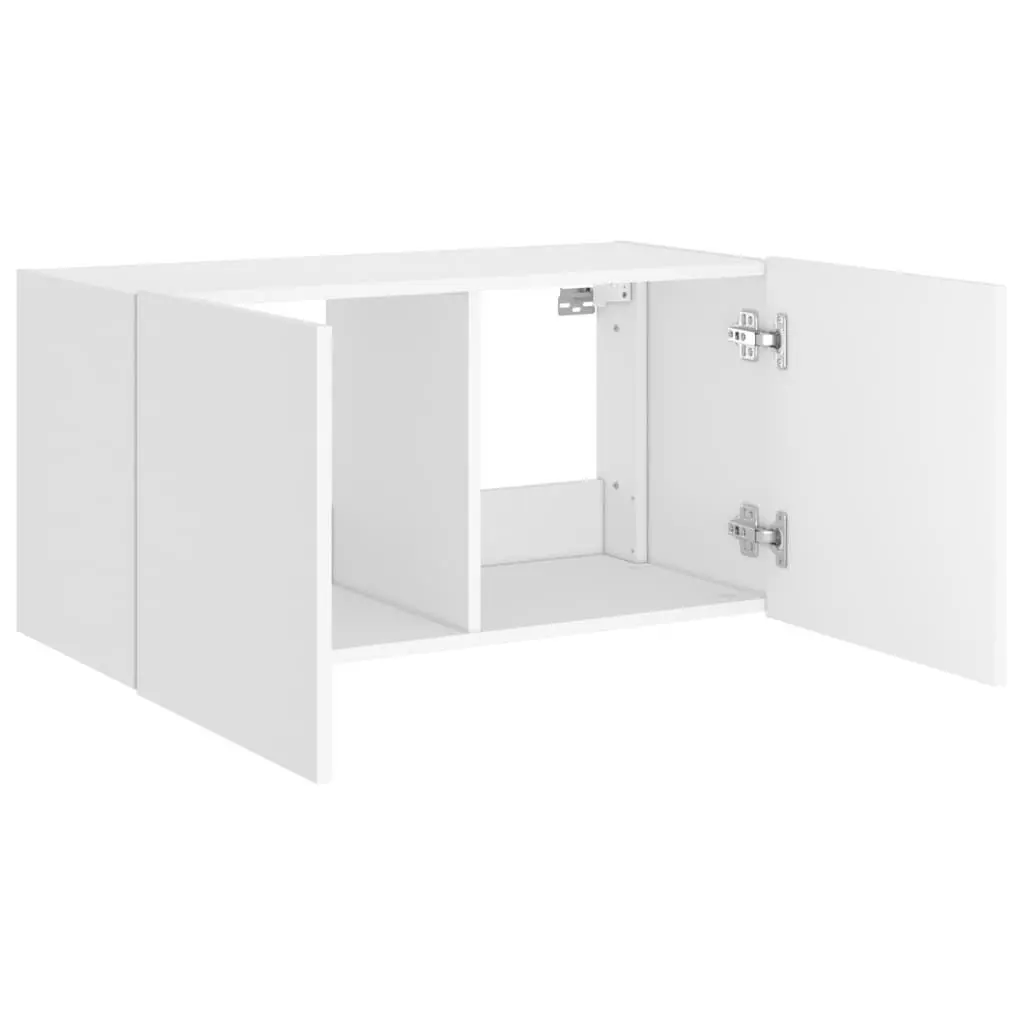 TV Wall Cabinet White LED Lights Floating Media Console Shelf Engineered Wood 80 x 35 x 41 cm