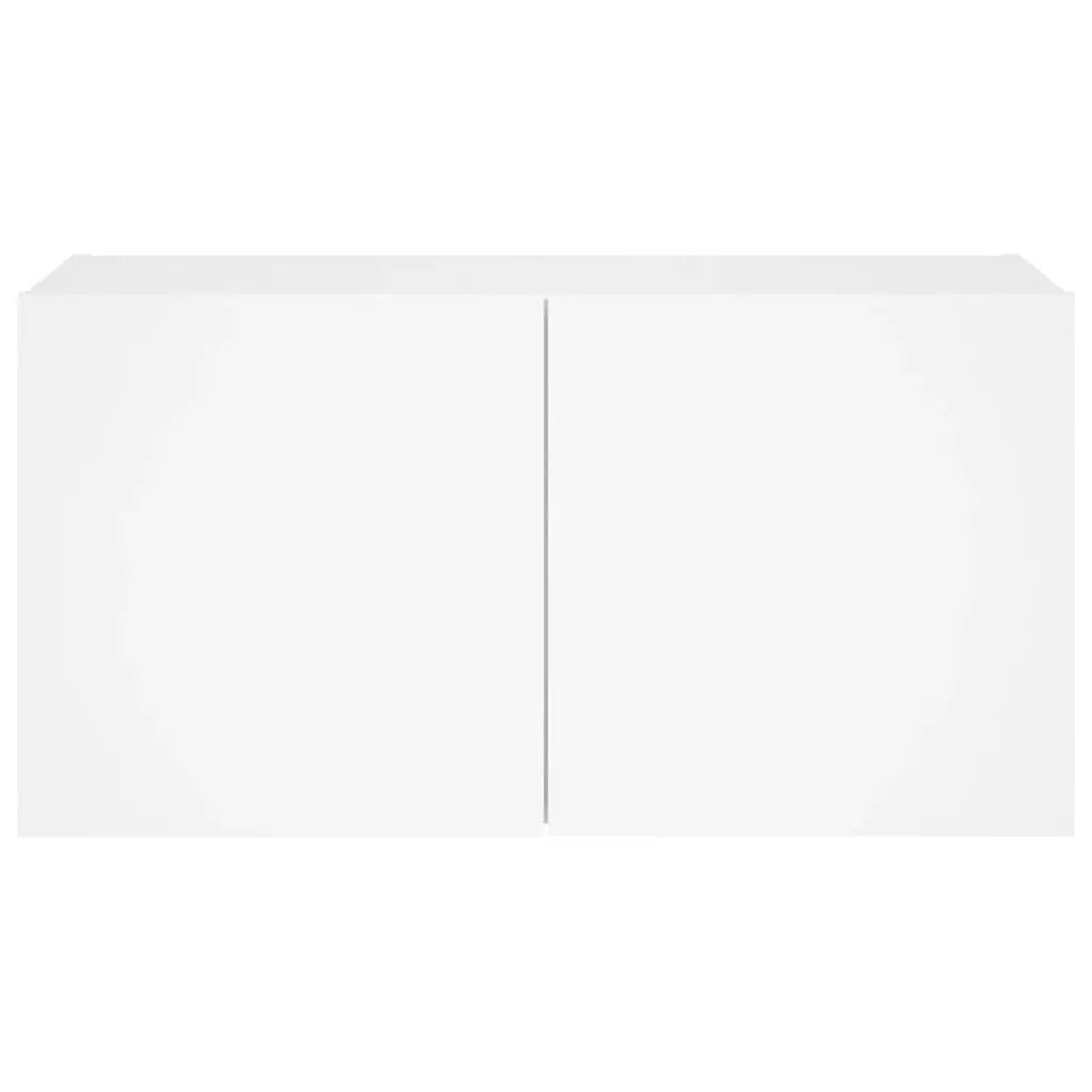 TV Wall Cabinet White LED Lights Floating Media Console Shelf Engineered Wood 80 x 35 x 41 cm