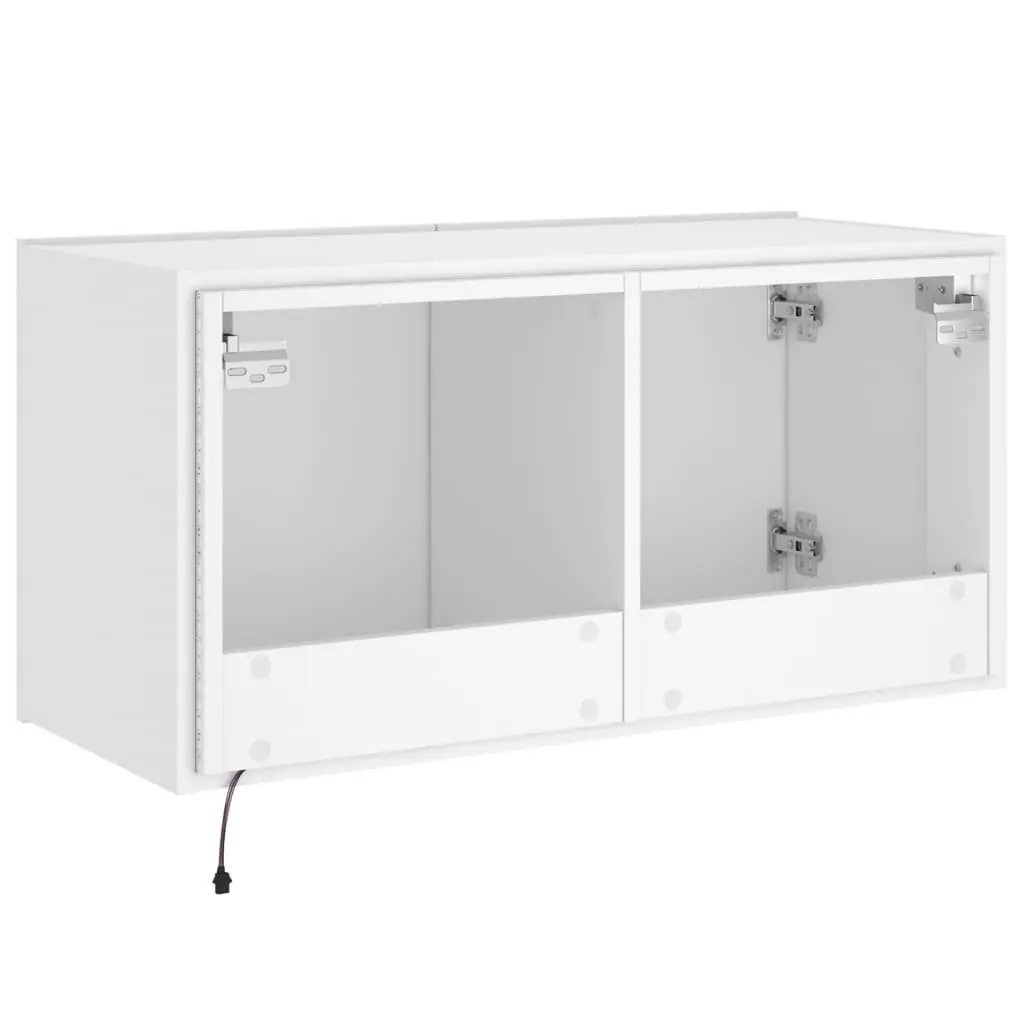 TV Wall Cabinet White LED Lights Floating Media Console Shelf Engineered Wood 80 x 35 x 41 cm