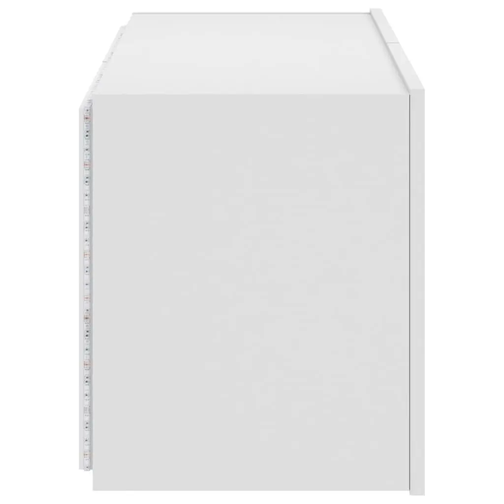 TV Wall Cabinet White LED Lights Floating Media Console Shelf Engineered Wood 80 x 35 x 41 cm