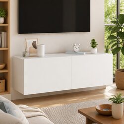 Floating Media Unit with RGB LED Lights in White