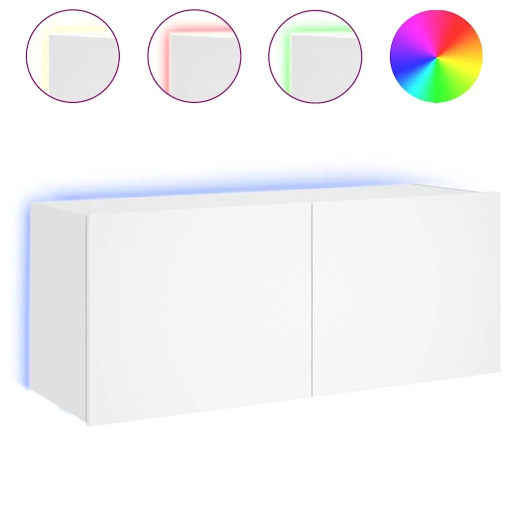 Floating Media Unit with RGB LED Lights in White