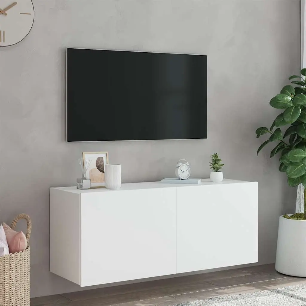 Floating Media Unit with RGB LED Lights in White