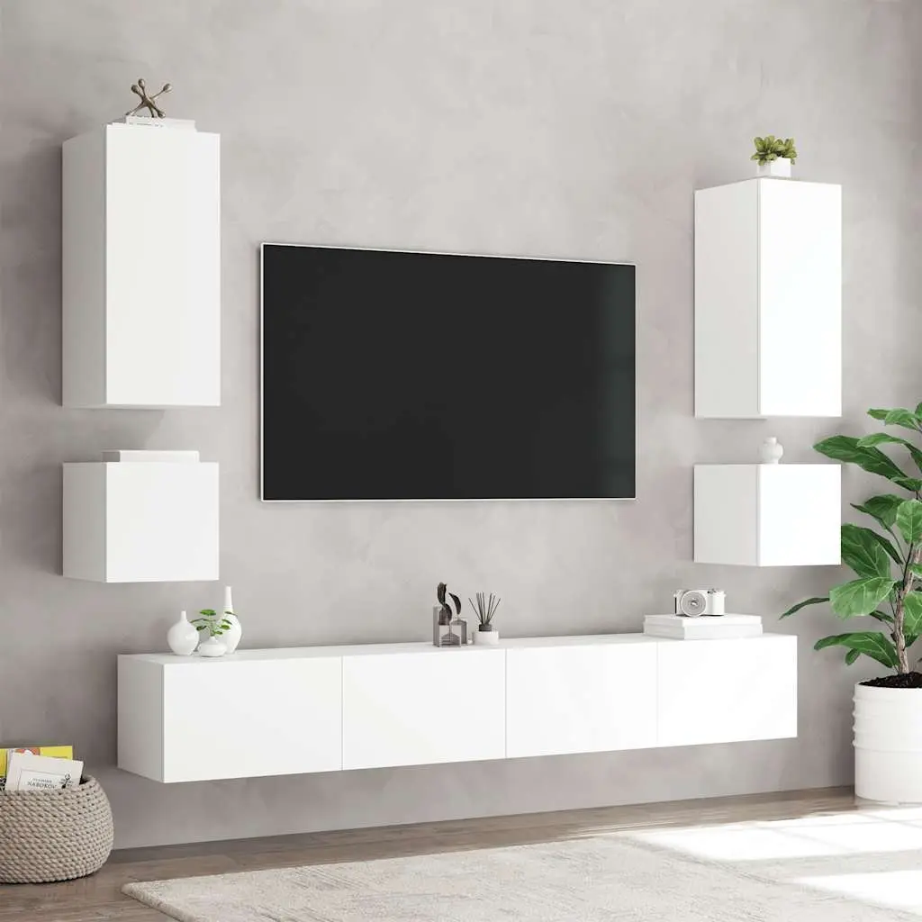 Floating Media Unit with RGB LED Lights in White