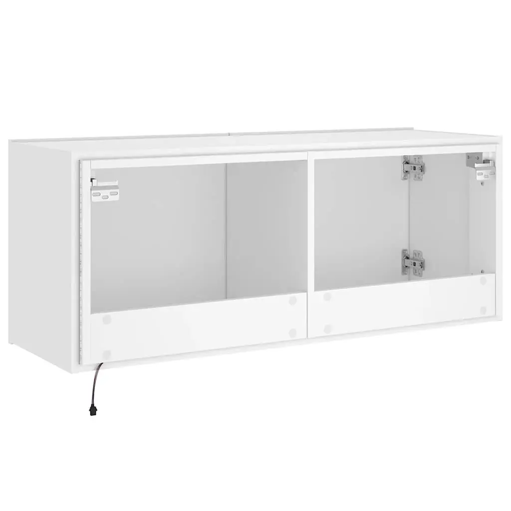 Floating Media Unit with RGB LED Lights in White