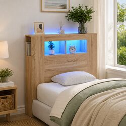 Contemporary LED Headboard with RGB Lights in Brown