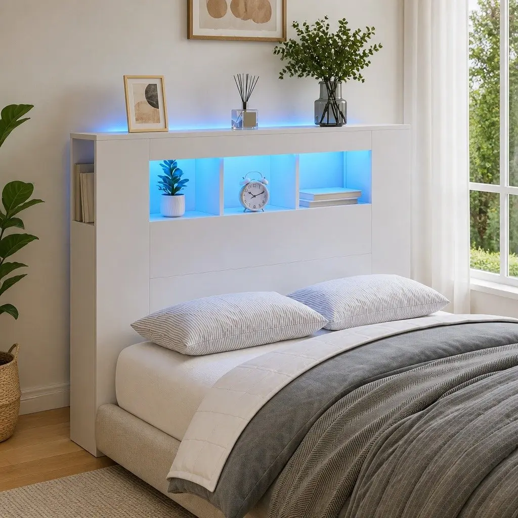 LED Headboard 120cm White Engineered Wood
