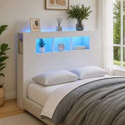 Stylish LED Headboard 120cm White Engineered Wood
