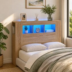 Modern 120cm LED Headboard with Storage and Display