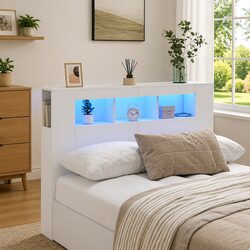 White LED Headboard 140 cm Modern Bedroom Furniture