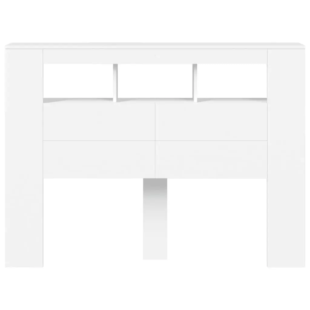 LED Headboard White 140 cm Engineered Wood Modern Bedroom Bed Furniture Storage