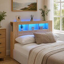 Modern Brown LED Headboard with Storage 140 cm