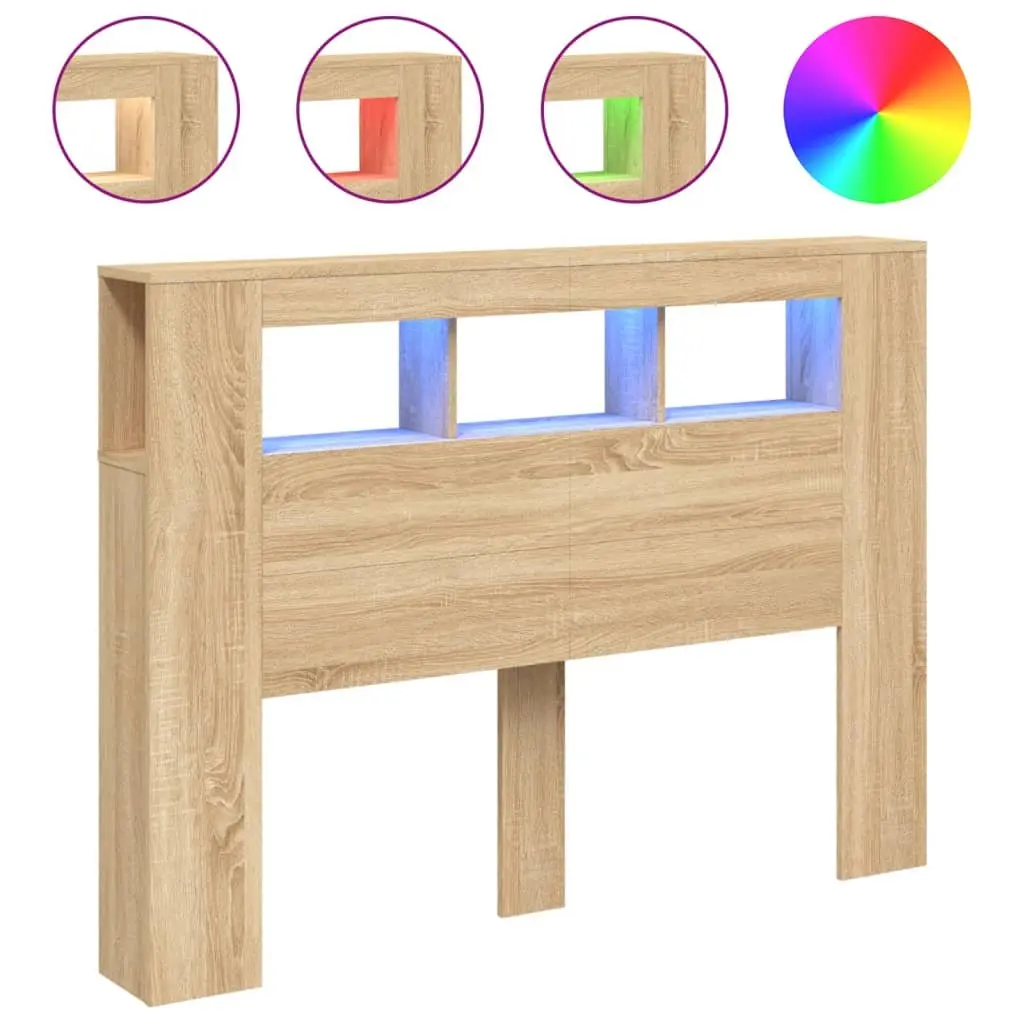 Brown LED Headboard with Storage 140 cm