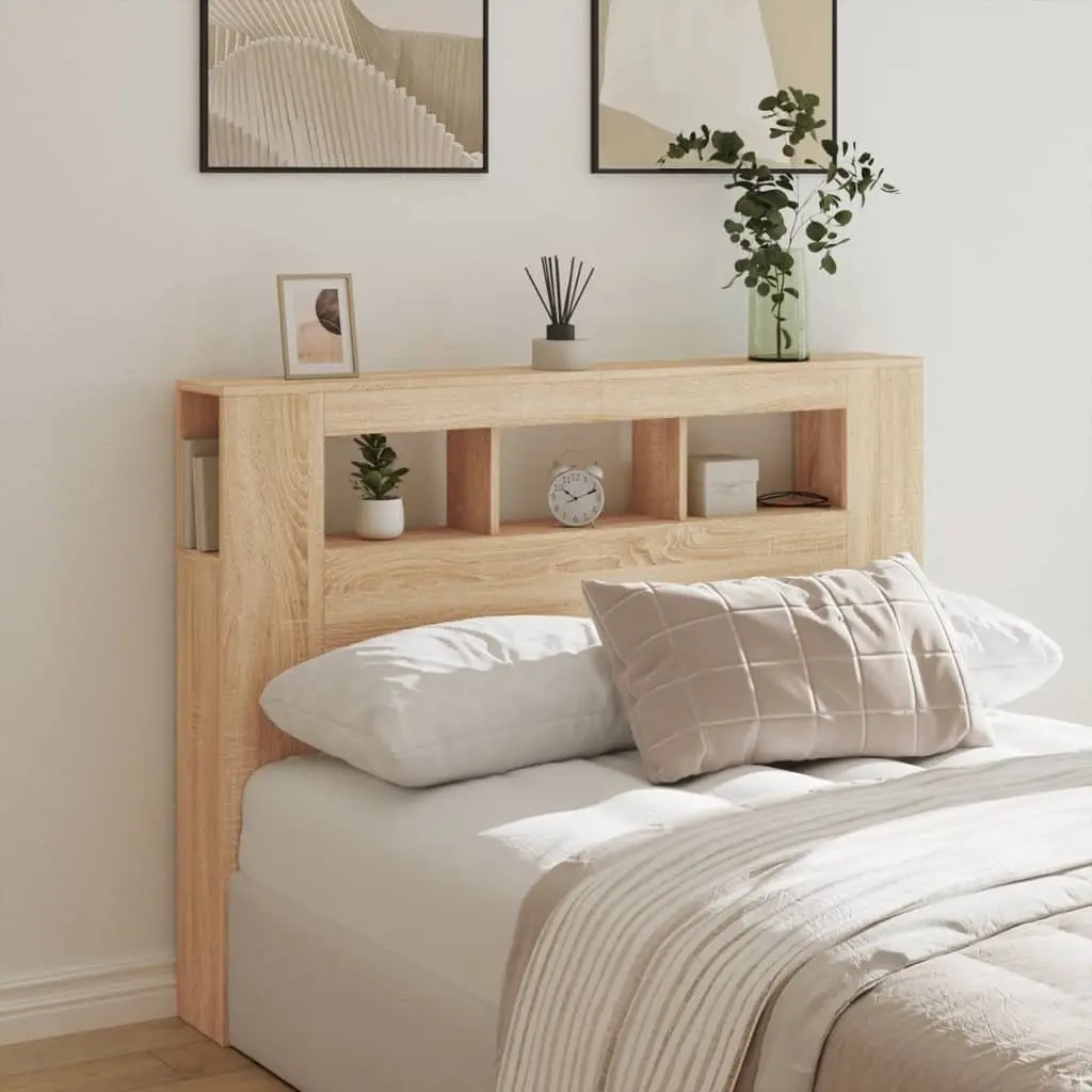 Brown LED Headboard with Storage 140 cm