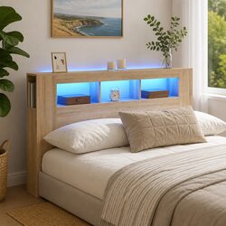 Contemporary Brown LED Headboard with RGB Lights